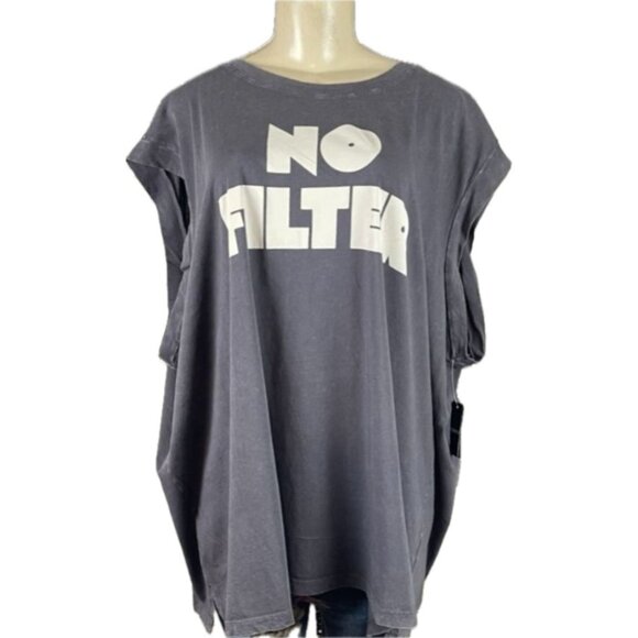 Torrid +4 Gray Crew Relaxed Fit No Filter Text Graphic Cotton Jersey Muscle Tee - Picture 2 of 6